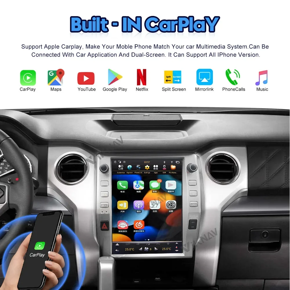 12.1 Inch Vertical Screen Android Car Radio Telsa Style For Toyota Tundra 2014-2019 Multimedia Player Auto Stereo GPS Navigation