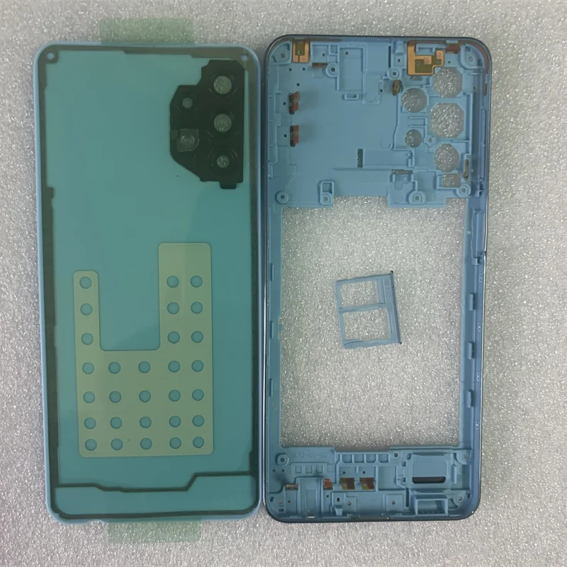 حافظة كاملة لهاتف سامسونج جالاكسي A32 5G A326 غطاء إطاري متوسط + غطاء خلفي للبطارية غطاء الباب الخلفي مع استبدال عدسة الكاميرا