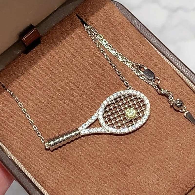 New Trendy Real 925 Sterling Silver Zircon High Carbon Diamond Tennis Racket Shaped Pendant Necklace Or Bracelets Fine Jewelry