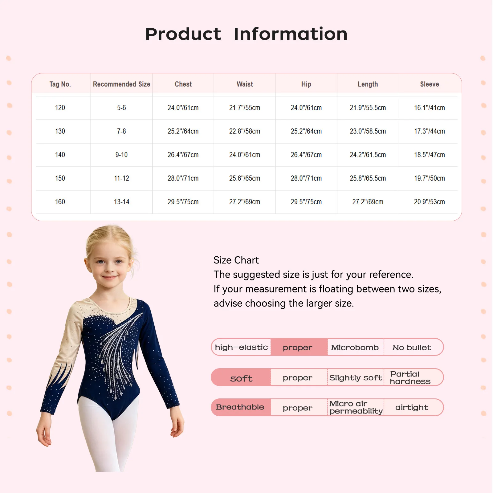 Kinder Mädchen Gymnastikanzug Eiskunstlauf Ballett Tanz Performance Kostüm Bedruckter Rundhals Langarm Bodysuit Tanzbekleidung – Detail 1
