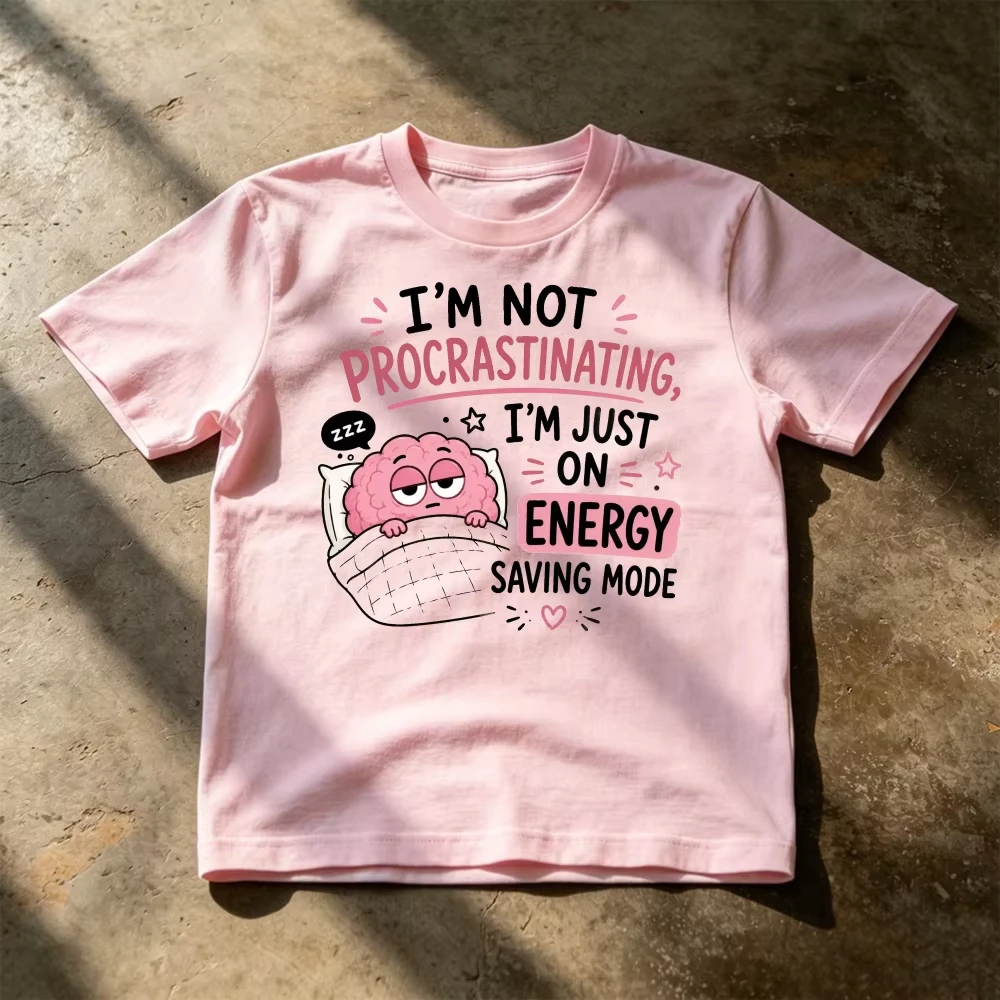 2026 New Procrastinating Brain Sleeping Energy Saving Mode Graphic T Shirt Men Lazy Meme Humor Tee Summer Cas