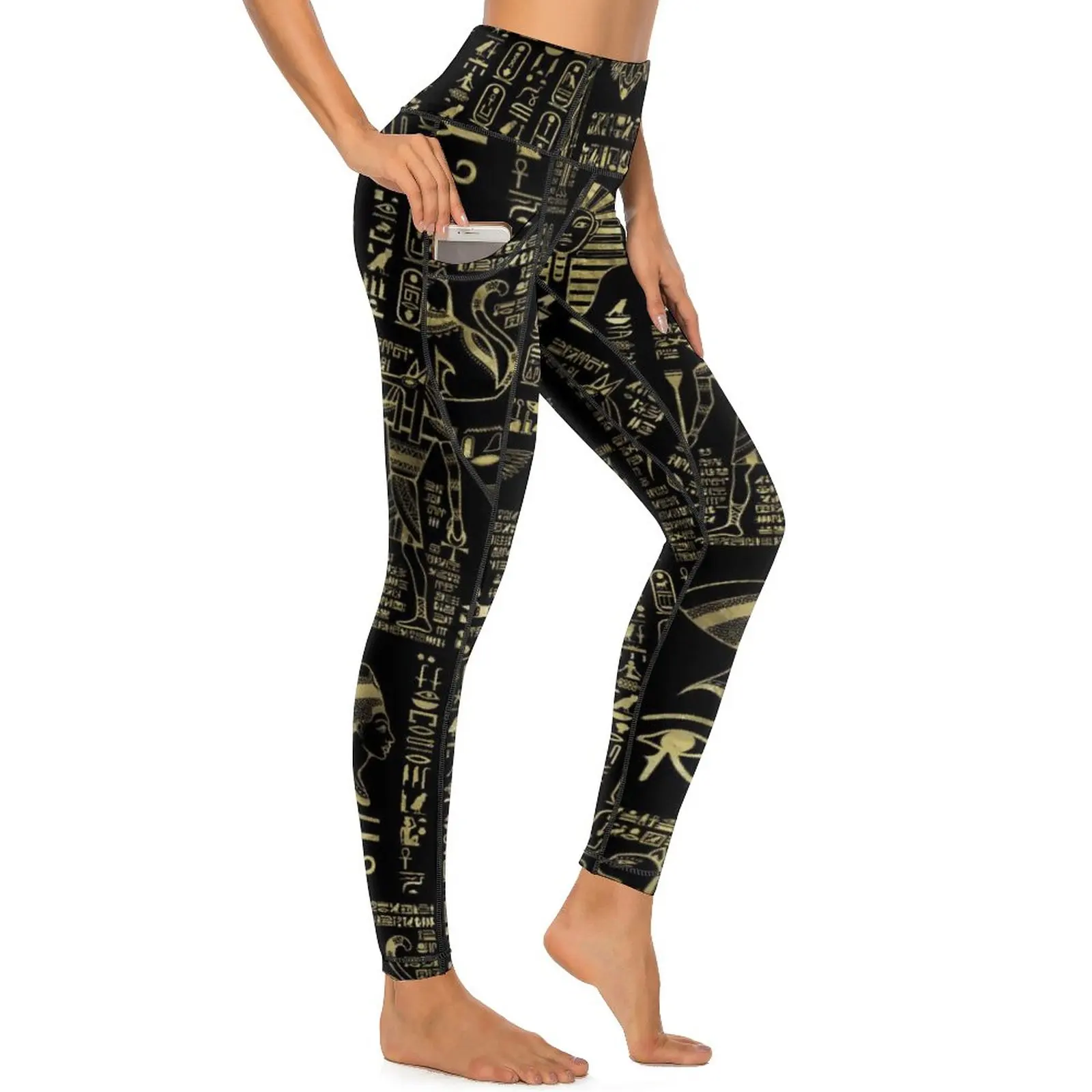 

Retro Letter Print Quality Yoga Pants Egyptian Hieroglyphs Leggings Sexy Fitness Leggins Female Breathable Quick-Dry Sport Leggi