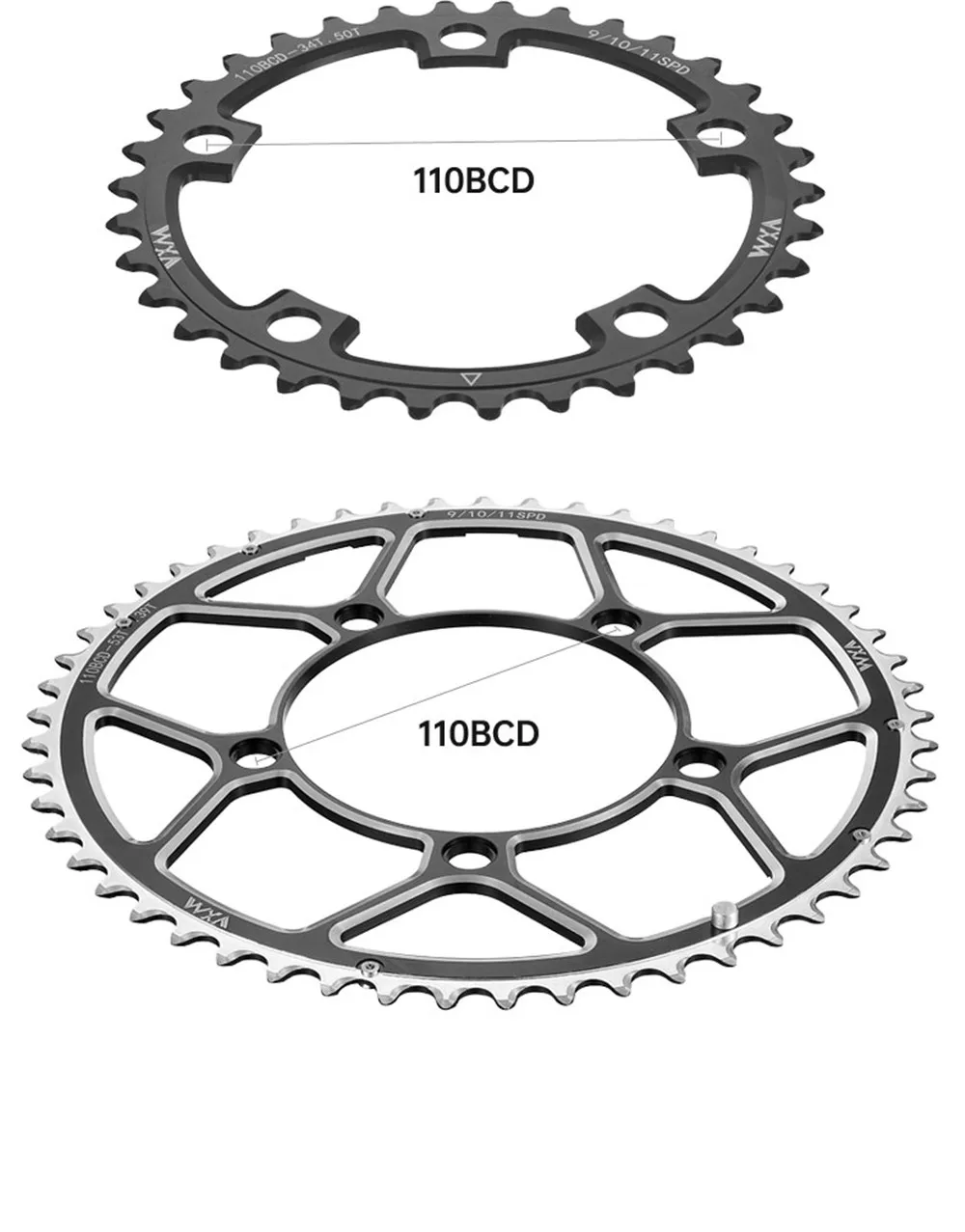 VXM Variable Speed 110BCD&130BCD Double Chain Crank Set Highway Bicycle, 34T-50T 36T-52T 39T-53T 42T-55T-46T-56T sprocket Bike