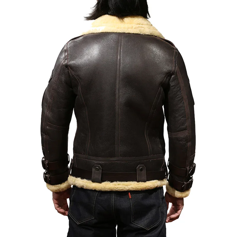 ZF1400 Asian Size Air Force Pilot Warm Wool Merino Fur Skin Coat High Quality Genuine Sheep Shearling Jacket