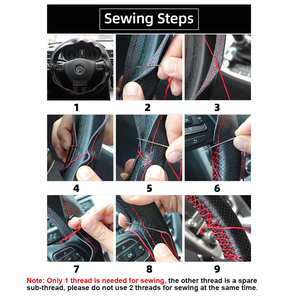 Anti-slip Soft Artificial Leather Car Steering Wheel Cover 38cm steering-wheel With Needles And Thread Auto Interior Accessories