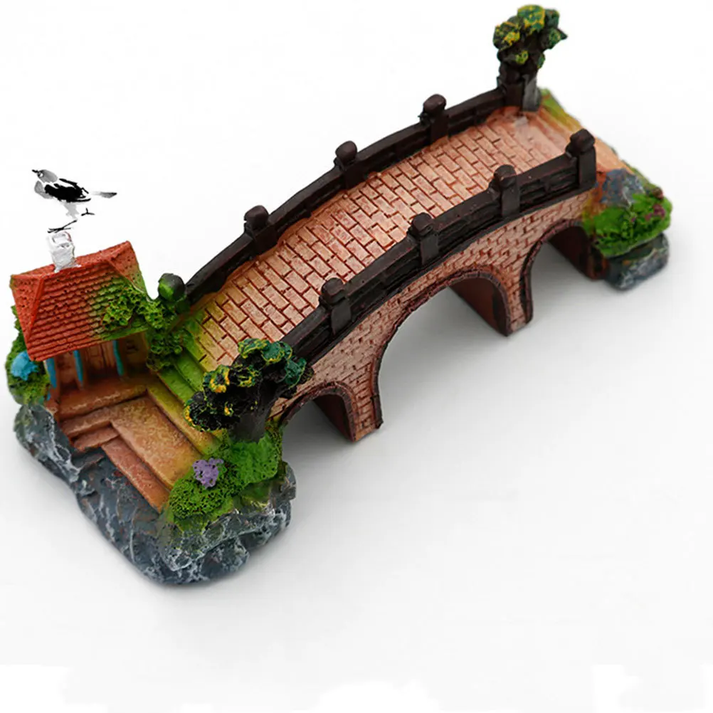 

Artificial Aquarium Decor Middle Size Bridge Pavilion Resin Craft Landscape Enhance Visual Appeal Hiding Place Fish Tank