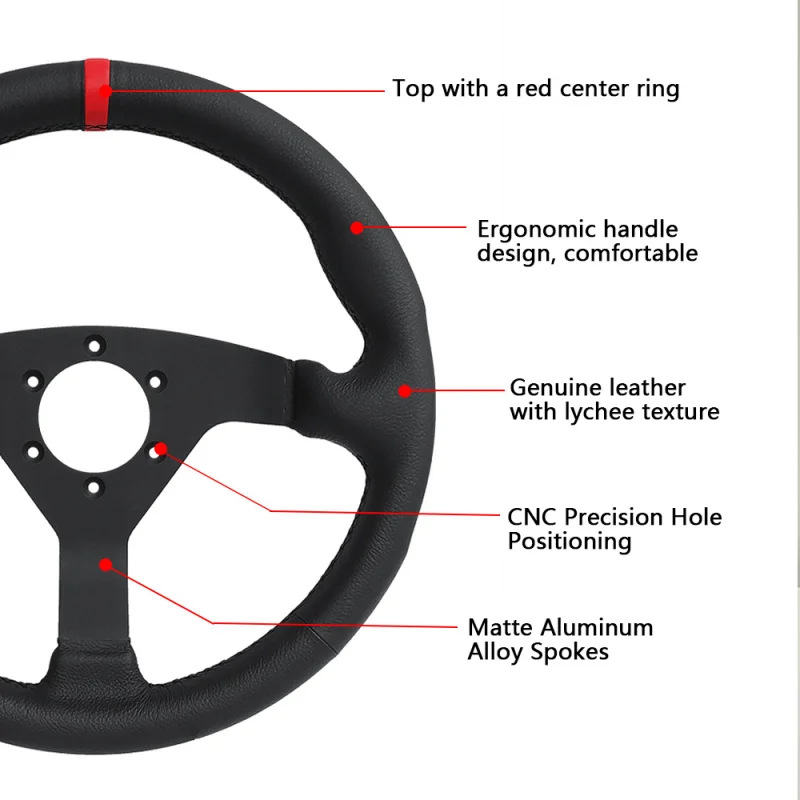 High Quality 320mm Flat Lychee Grain Leather Racing Steering Wheel With Red Top Marker Drift Rally Gaming Modification Parts