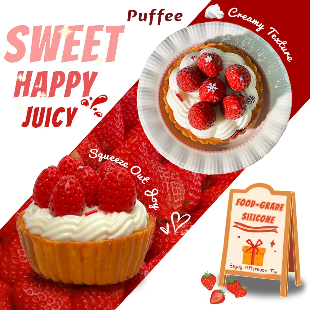 Strawberry Tart Food-grade Silicone Squishy, Creamy Soft Adhesive Toy, Taba Squishy, Happy Game Pinching Bread Toy