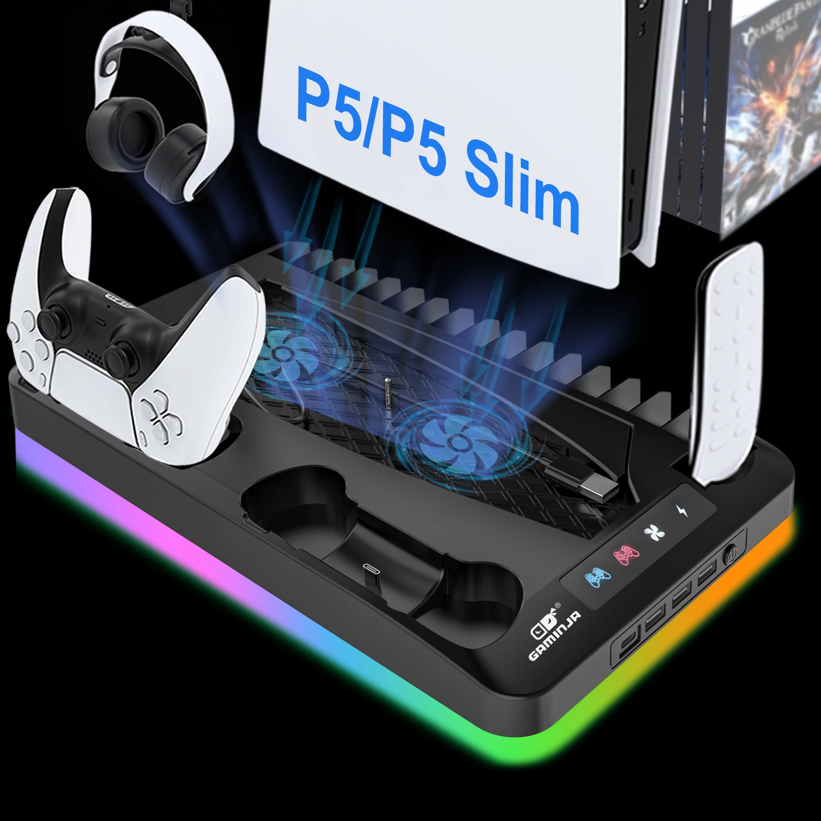 

For PS5 Earphone Hook Game CD Storage Rack Controller Charging Dock Low Noise Cooling Fan Base For PS5 Game Accessories