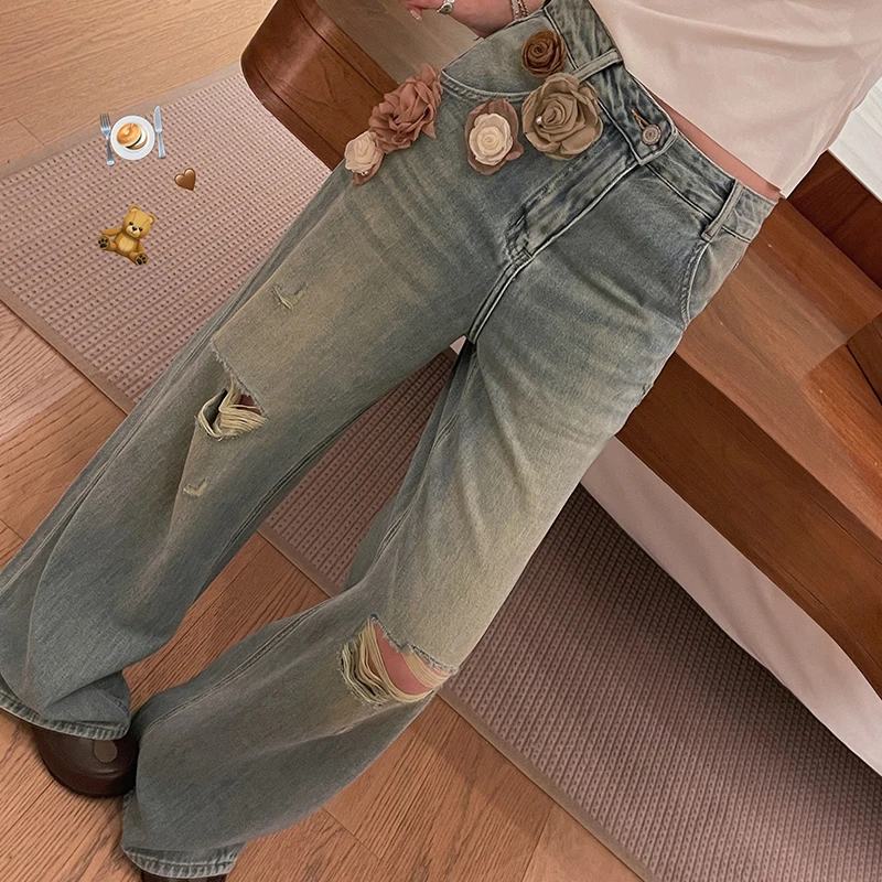 

Джинсы VIMAS винтажные ручной работы из денима, мягкие на ощупь, комфортные, свободного кроя, весна-лето, женские повседневные джинсы с высокой талией