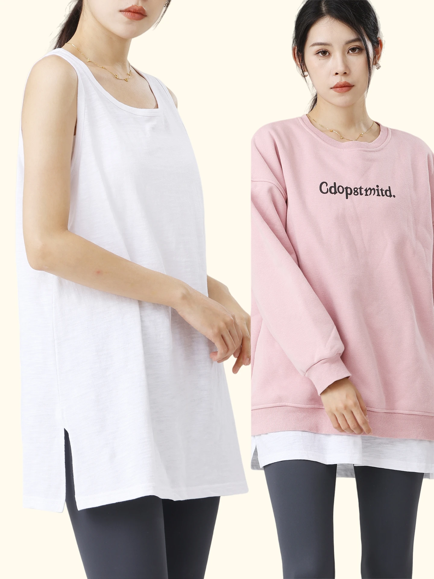 Women's Cotton Blend Vest Mid-Length Pure Cotton White Butt Covering Layered Wear Bottom Opening Sweatshirt Base Layer Shirt