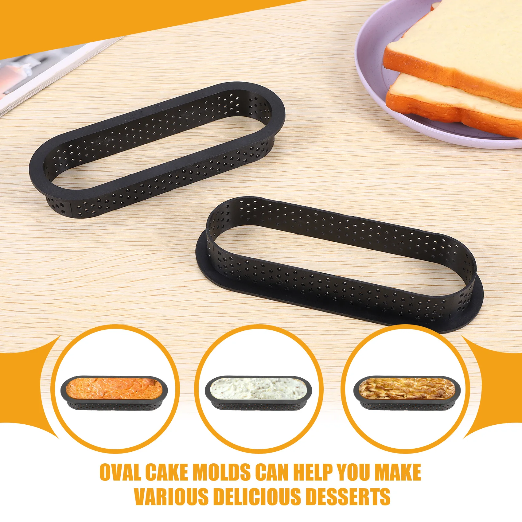 12 Pieces Oval Tart Rings Heat-Resistant Perforated Cake Mousse Ring Non Stick Bakeware Tart Mini Cake Mold Cake Rings SQ