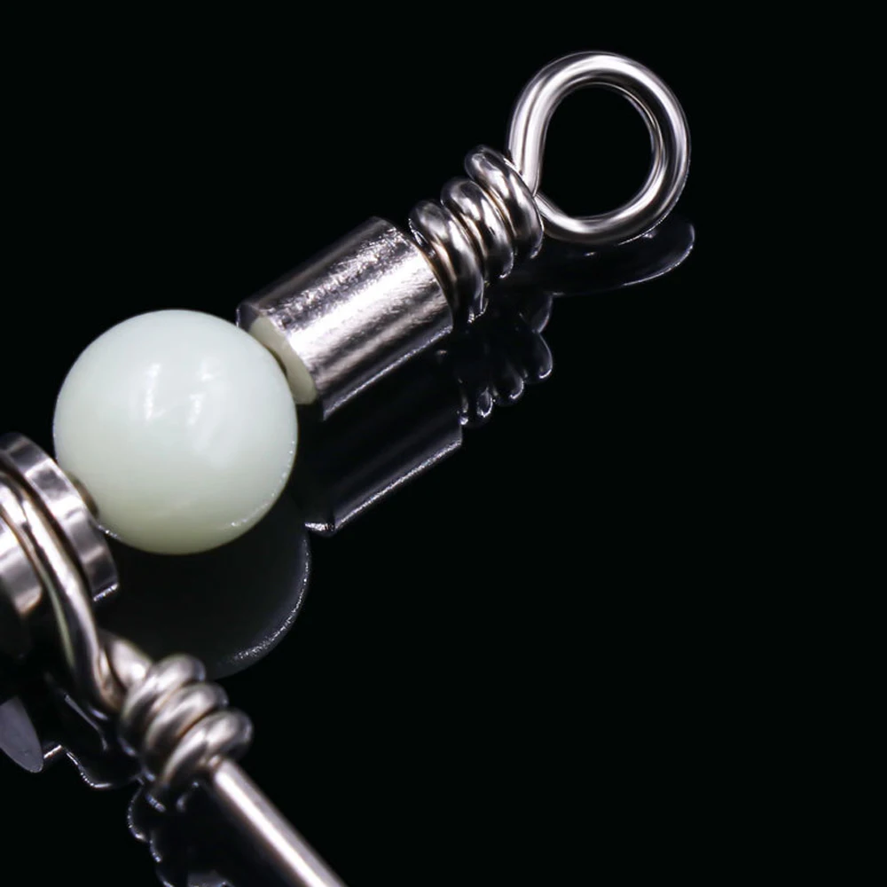 Meer Angeln Stecker Angeln Wirbel 3-Wege Rollwirbel Edelstahl Leuchtende Perle Angelschnur Verbindungsring Stärken – Detail 3