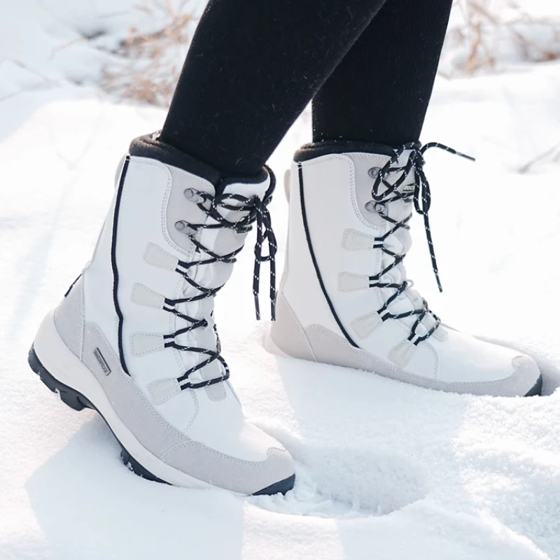 Waterproof Snow Boots for Women, Anti-Slip Winter Boots, Thick Fleece Lining, Warm Midsole, Cotton Shoes, Outdoor