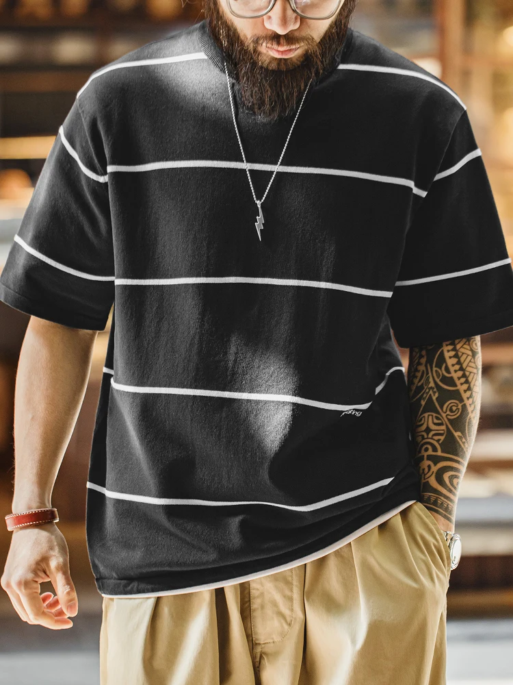 

Maden Casual Striped T-irt f Sve round Ne ort Sve Men Summer Loose Fit Polyester Blend Comfortable y Top