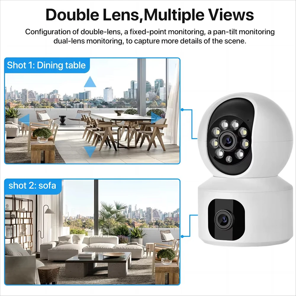 5MP WiFi IP Camera Dual Lens Dual Screen Baby Monitor Home Security Camera PTZ Auto Tracking CCTV Video Surveillance Camcorder