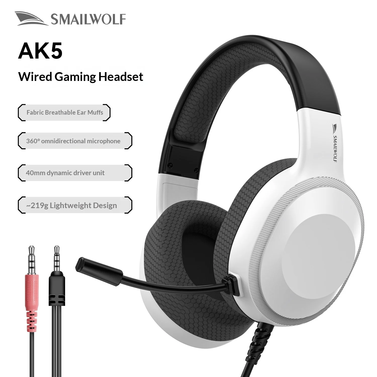 SMAILWOLF Wired Gaming Headset Lightweight E-Sports Headphones with Microphone for Game Live Streaming Desktop Laptop Universal