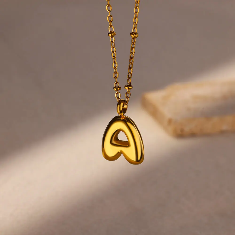 Stainless Steel Initial Letter Necklaces For Women Gold Color Alphabet Pendant Necklace Waterproof Aesthetic Jewelry Accessories