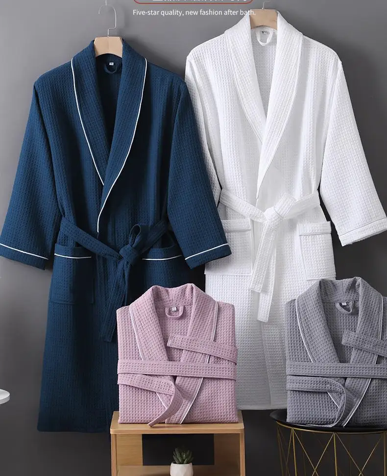 100% Cotton Bathrobe New Couples Morning Robe Waffle Hotel Beauty Salon Bathrobe Women&men Sleepwear Sexy Pajamas Bath Robes