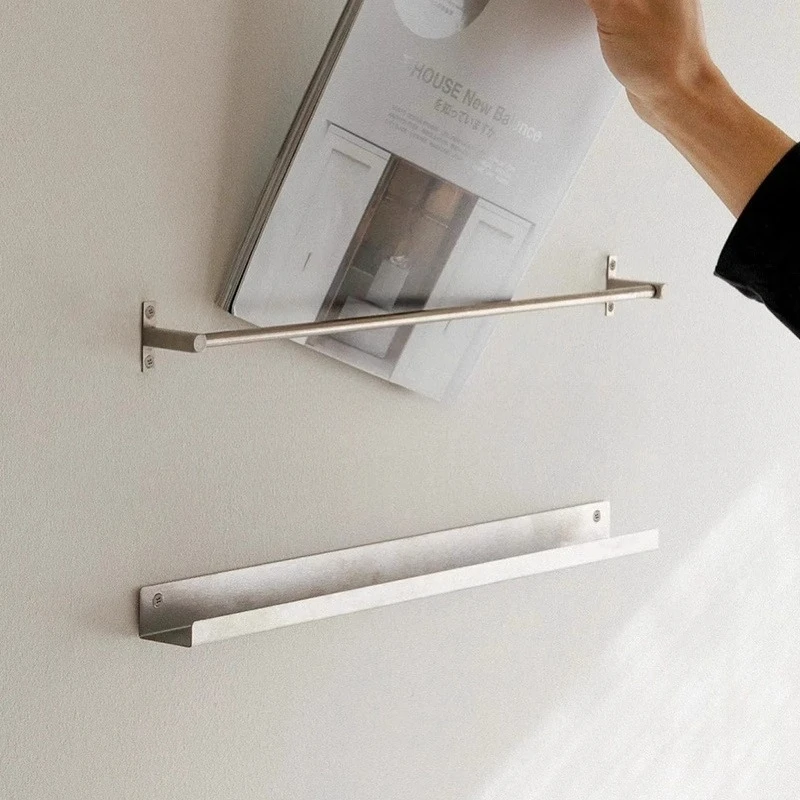 Modern Minimalist Magazine Rack Stainless Steel Wall Mounted Book Shelf Floating Display Organizer Living Room Storage Solution