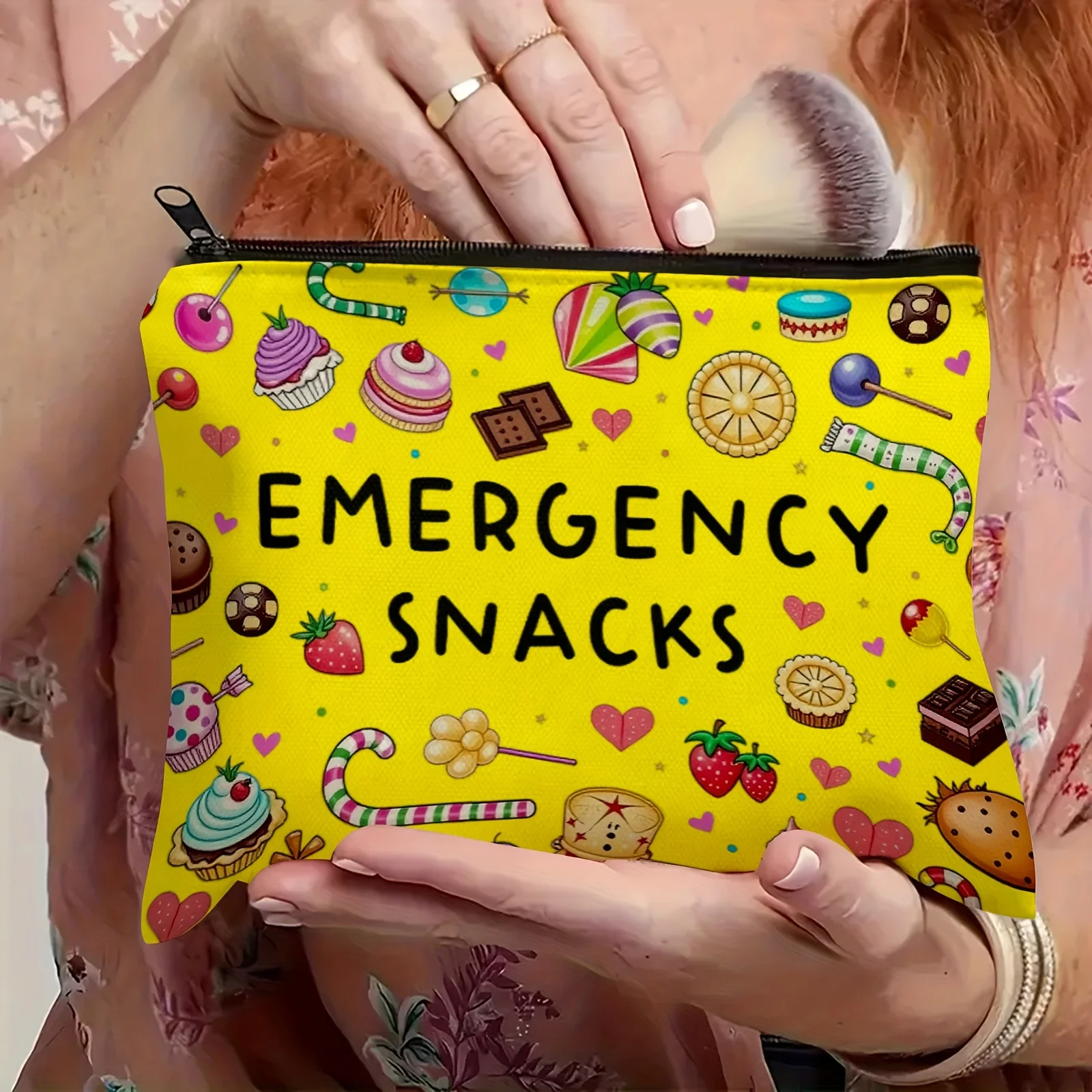 AColorful Snack Themed Makeup Bag - Cute Multifunctional Zipper Pouch for Women, Jewelry Storage Bag