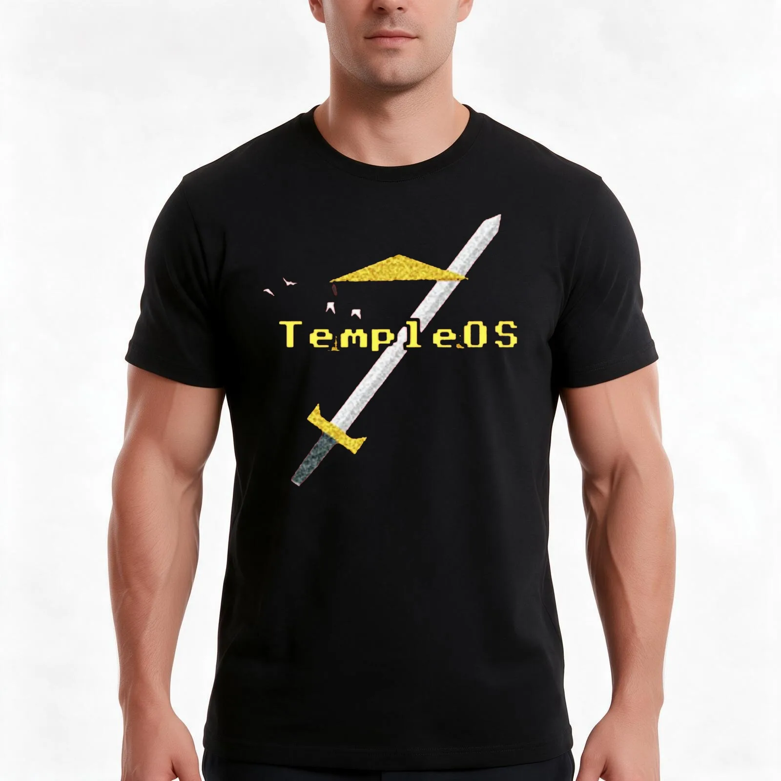 TempleOs Gold Terry A Davis Memorial T-Shirt, Summer Casual Cotton Tee, Oversized Streetwear Tops, Vintage Graphic Print