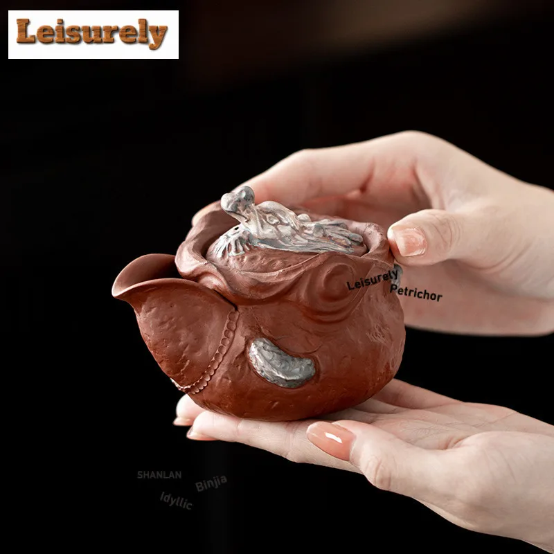 190ml Drawing Silver Auspicious Dragon Hand Grab Teapot Aesthetic Tea Infuser Pot Tea Brewing Kettle With Strainer Tea Services