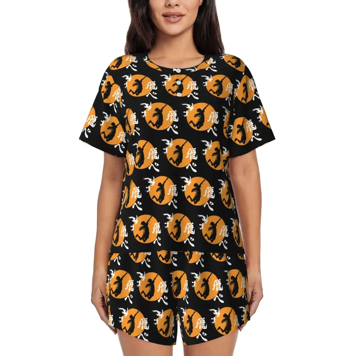 

Haikyuu Karasuno Fly High Manga Anime Round Neck Short Sleeves Nightdress for Sleepshirts Women Soft Pajama Set Short Pants