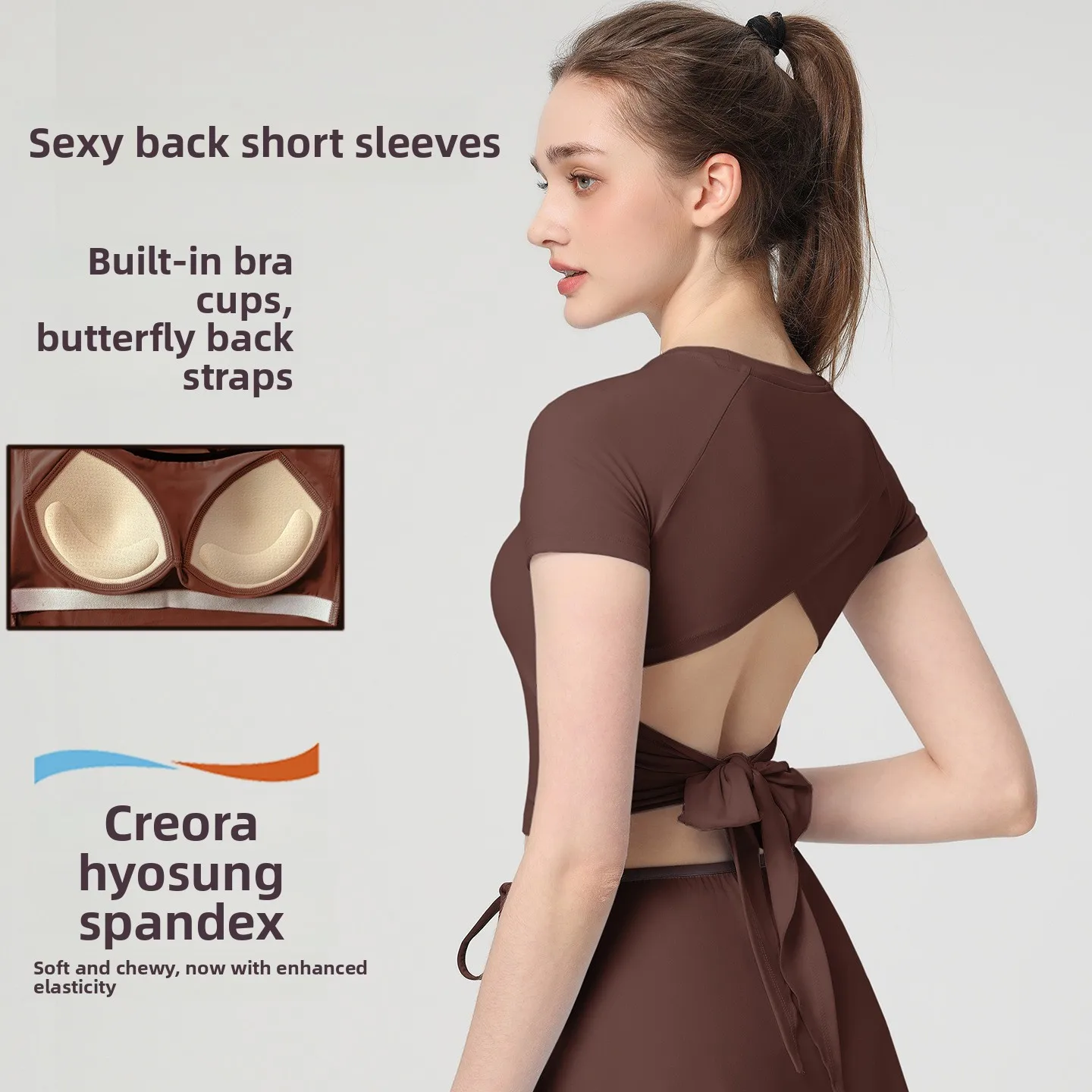 Sports Tops for Women, Slimming, Quick-drying Running Training Clothes, Breathable and Beautiful Back Bow Design Yoga T-shirt