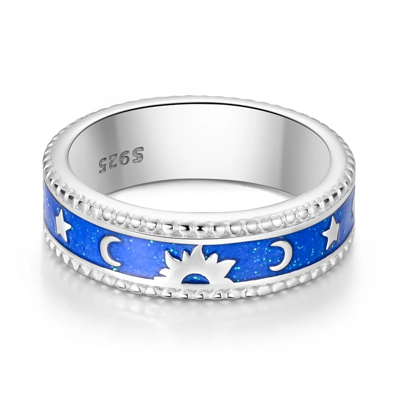 オリジナル 925 スターリングシルバー発光スタームーンリング女性ガールズジュエリー誕生日記念日ギフト