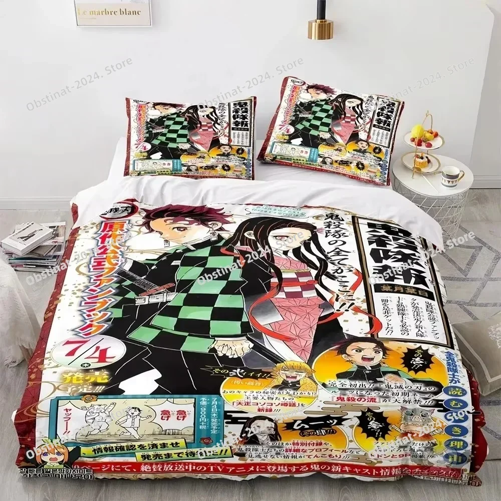 

3D Anime Demon Slayer Kamado Tanjirou Bedding Set Printed single Comforter Duvet Cover Pillow Case 3 Pieces Sets Kids Adult Size