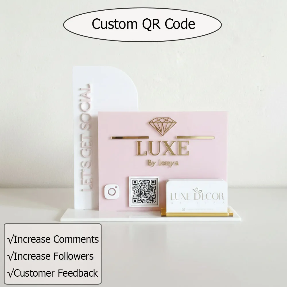Customizable Content Acrylic QR Code Desktop Stand Personalized Name For Retail Shops To Increase Social Media Followers