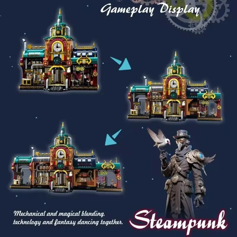 1557 Uds. Juego de Mini bloques de construcción de arquitectura Steam Punk Bar, rompecabezas técnico creativo, juguetes de ladrillos Steampunk para adultos y niños