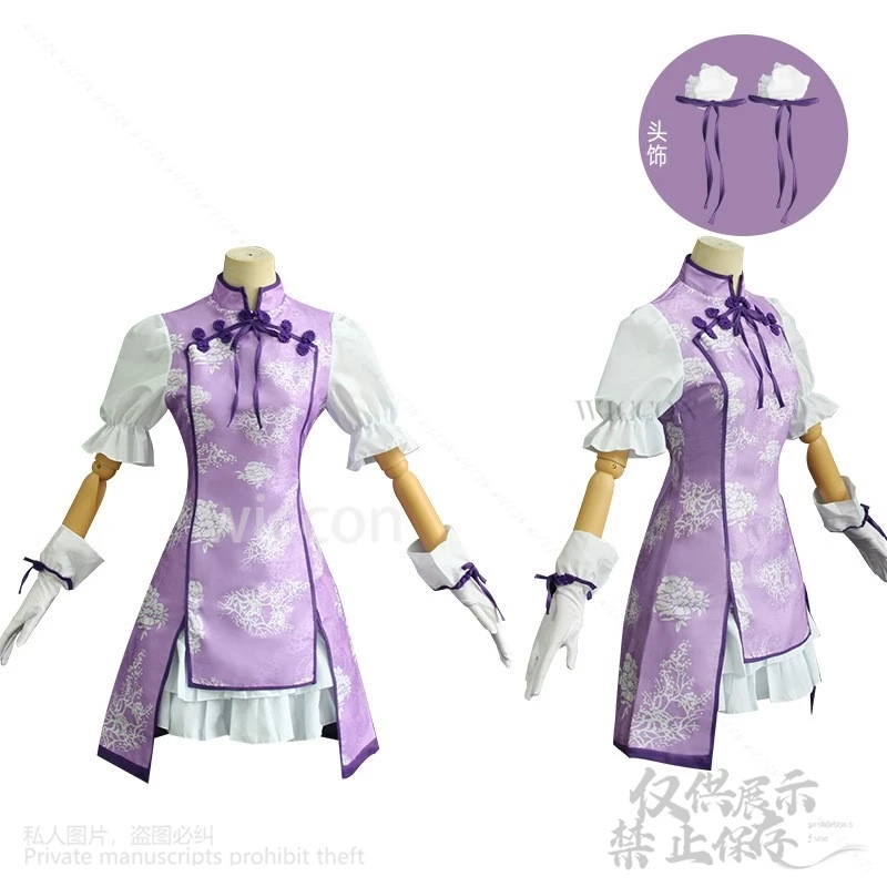 Comic Con Magica Kanamee Madokaa Akemi Homura kostium w stylu chińskim fioletowa sukienka cheongsam lolita peruki jirai kei dostosowane