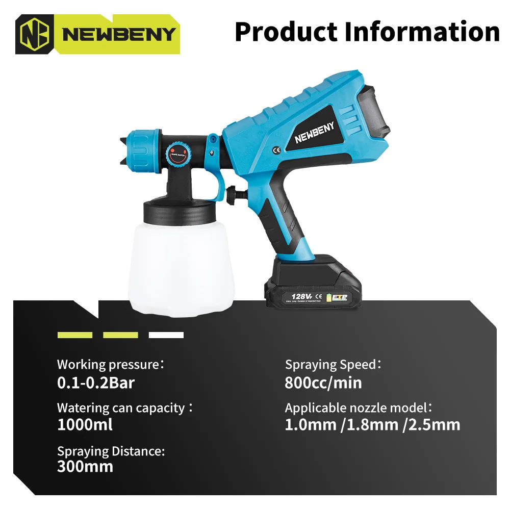 1000ML Blue Cordless Electric Spray Gun with 3 Nozzle Flow Portable  Household Disinfection Sterilization For Makita 18V Battery