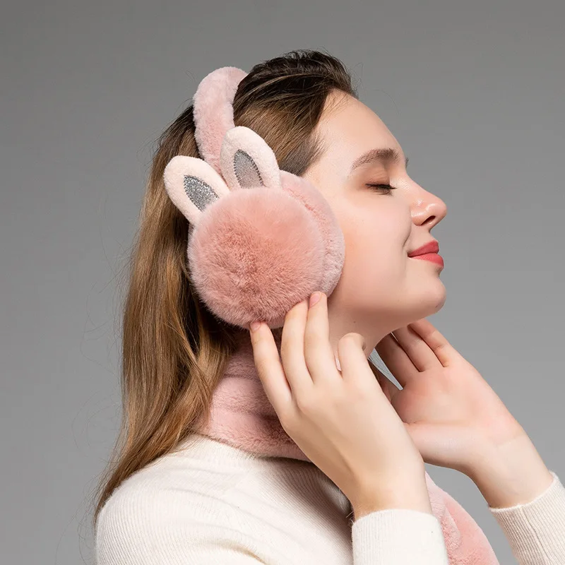 Hair Ball Warm Earmuffs for Women's Winter Cycling Warm Earmuffs Cute and Fashionable Little Rabbit Ear Protectors Plush Earmuff