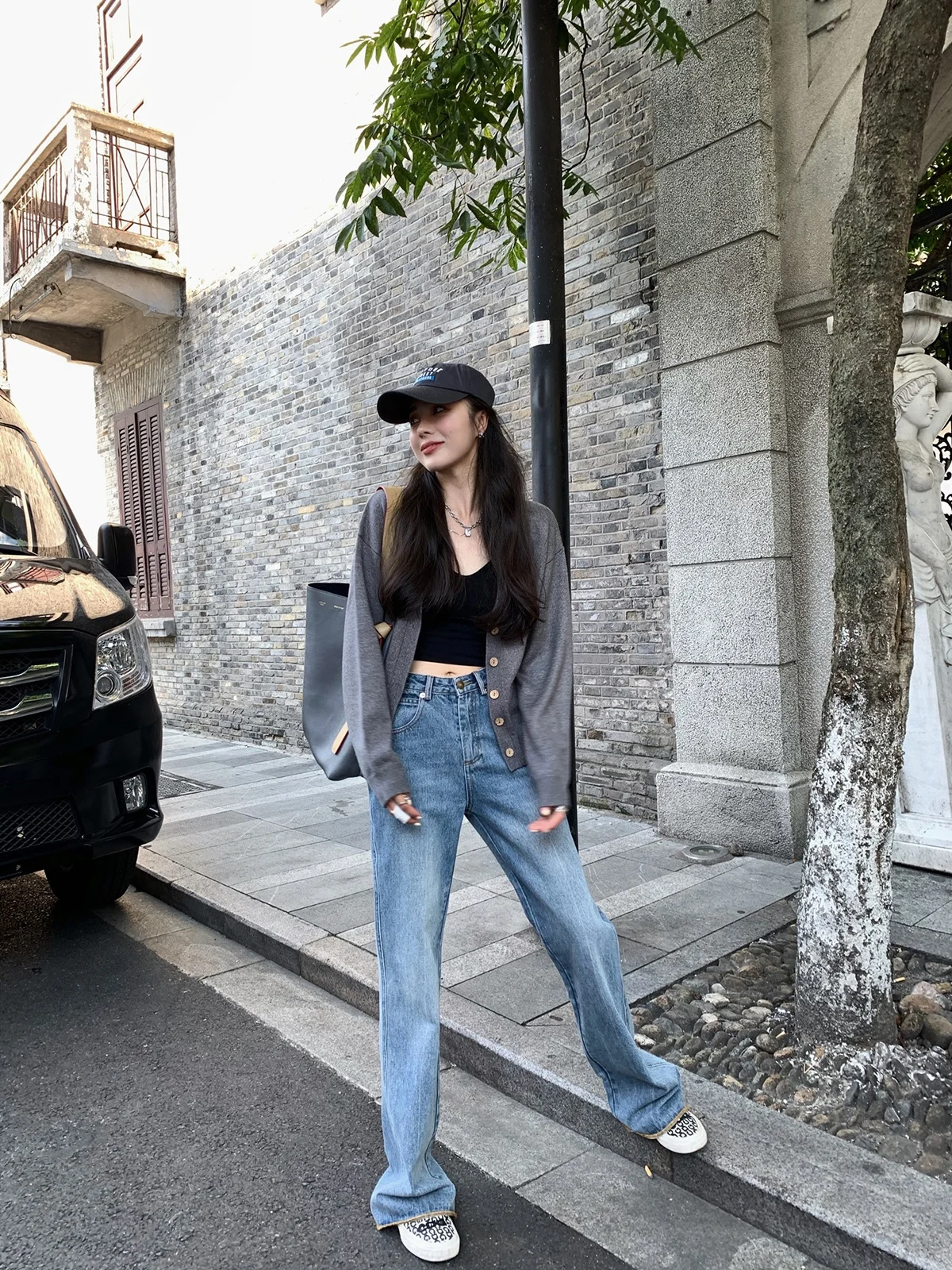 

Женские джинсы-клеш с высокой талией для похудения, повседневные, из эластичного хлопкового денима, для весны и осени, с множеством карманов