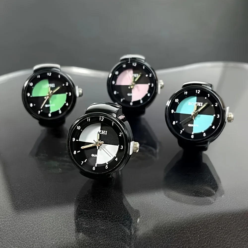 Creative Luminous Quartz Ring Watch Cool Color Block Fashion Finger Watch For Women Men