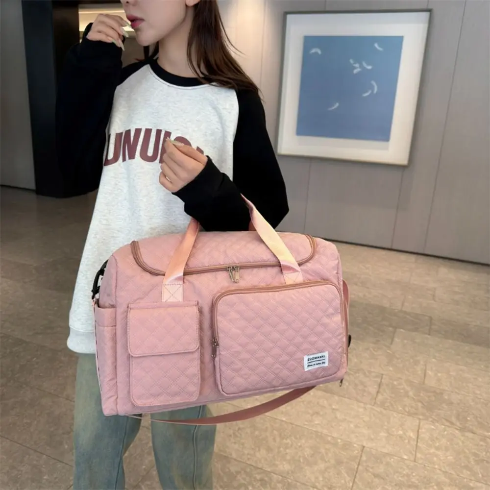 Simple Quilted Travel Duffle Bag Solid Color Wet Dry Separation Luggage Bag Oxford Foldable Sports Tote Bag Ladies