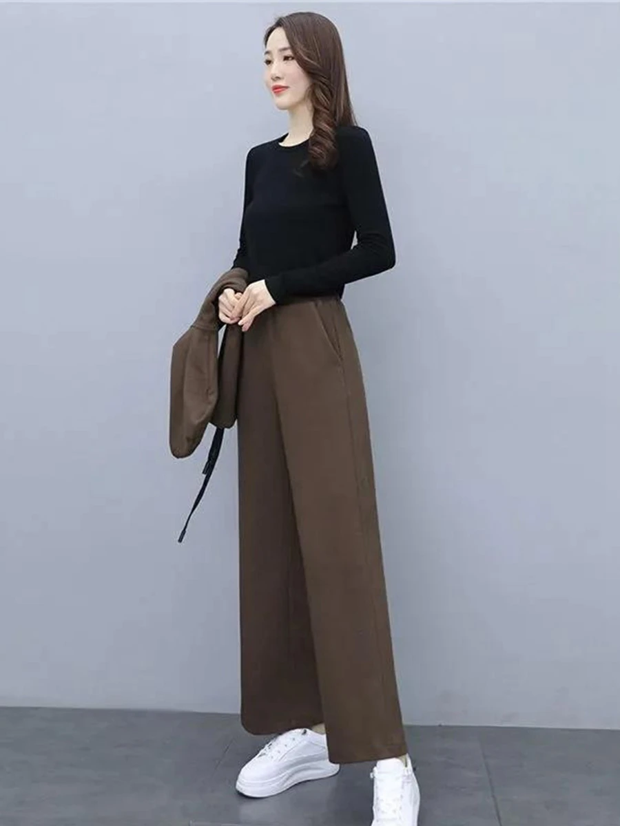 Fashionable Casual Women's Three-Piece Set Slimming Wide Leg Pants Anti-Aging Autumn 2026 New Style Polyester Blend image 5