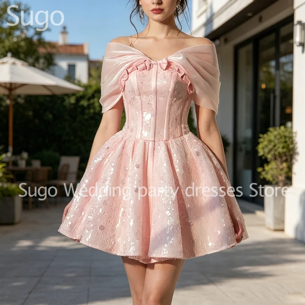 

Customized Sparkle Short Pink Cocktail Dresses for Special Events A-Line Prom Party Birthday Summer Woman Evening Dress 2026
