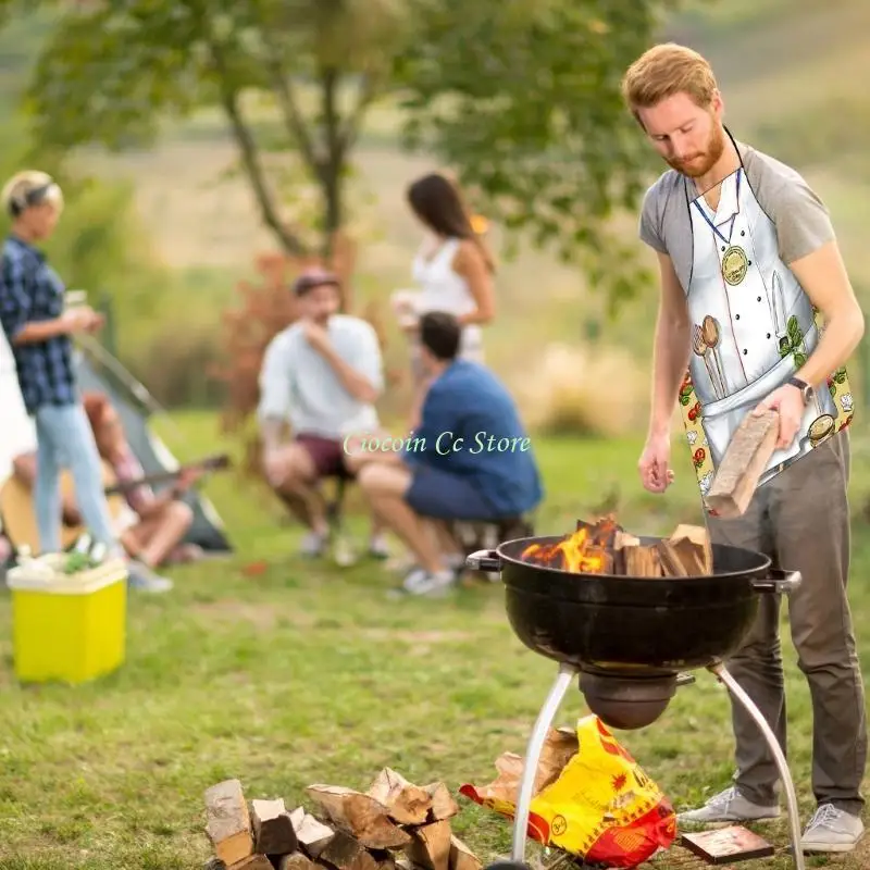 X90F Men's Funny Muscles Print Apron for Barbecue Lover Picnics and Casual