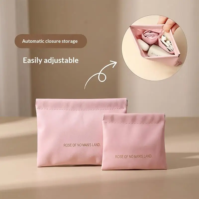 1PC Waterproof PU Self Closing Storage Bag Lightweight Large Capacity For Cosmetics Toiletries Travel Daily Use-New