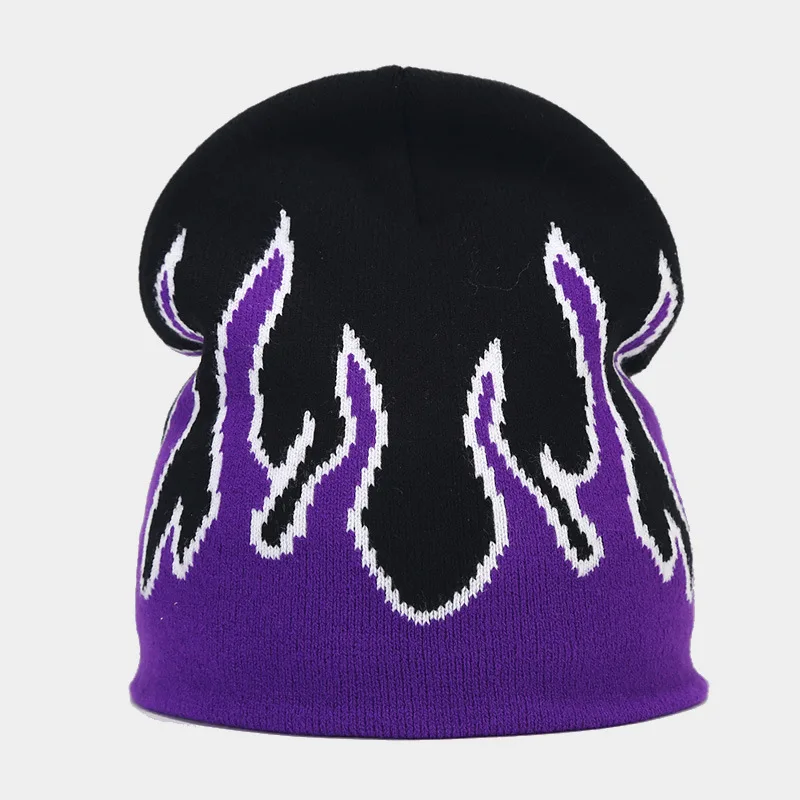 Autumn new knitted hat men's hip-hop fashion flame jacquard pullover hat winter outdoor cycling hat versatile brimless hat