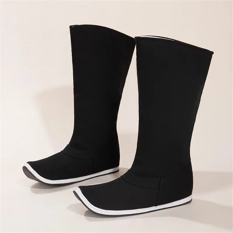 Scarpe tradizionali cinesi Hanfu Stivali 1 paio Nero a metà polpaccio Punta a punta Cosplay Costume antico Unisex Prop Donna Uomo Regalo yi;4