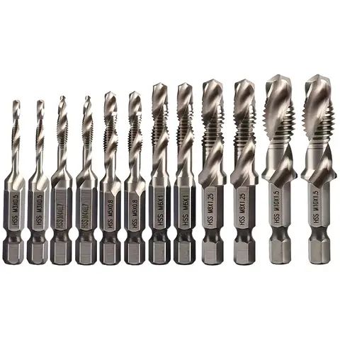 6pcs/12pcs M3-M10 Composite Screw Tap Drill Bit Set,Hex Shank,for Screw Tapping&Countersink Drilling,for Wood Plastic&Soft Metal