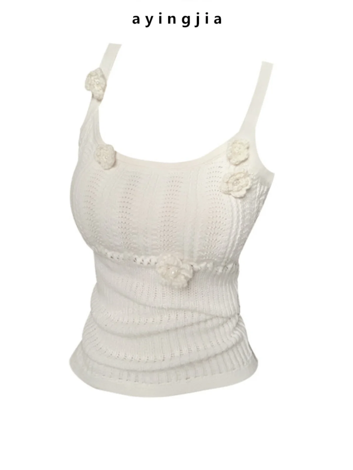 

Новый женский укороченный вязаный топ Sli на бретельках с цветочным узором для лета и весны, в стиле Spicy Girl, можно носить как нижнее или верхнее белье