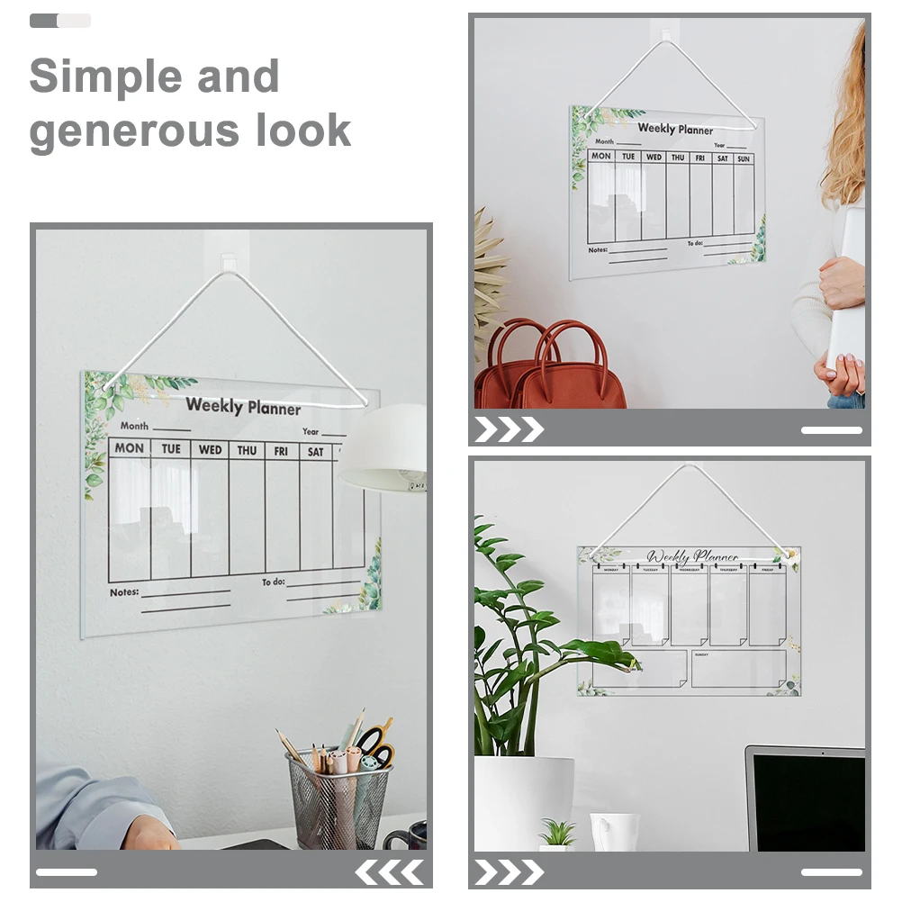 1 conjunto pendurado acrílico memo transparente escrita mensagem apagável escritório casa mesa placa cordão multi-função