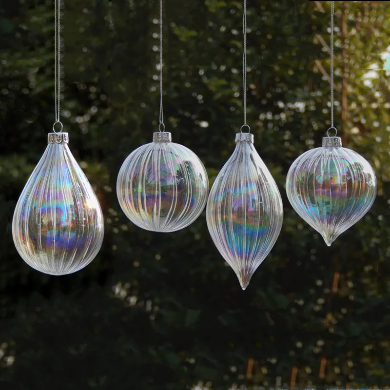 

12pcs/pack Different Shape Pearl Lustre Striped Glass Pendant Home Decoration Christmas Day Tree Hanging Ornament Globe Onion