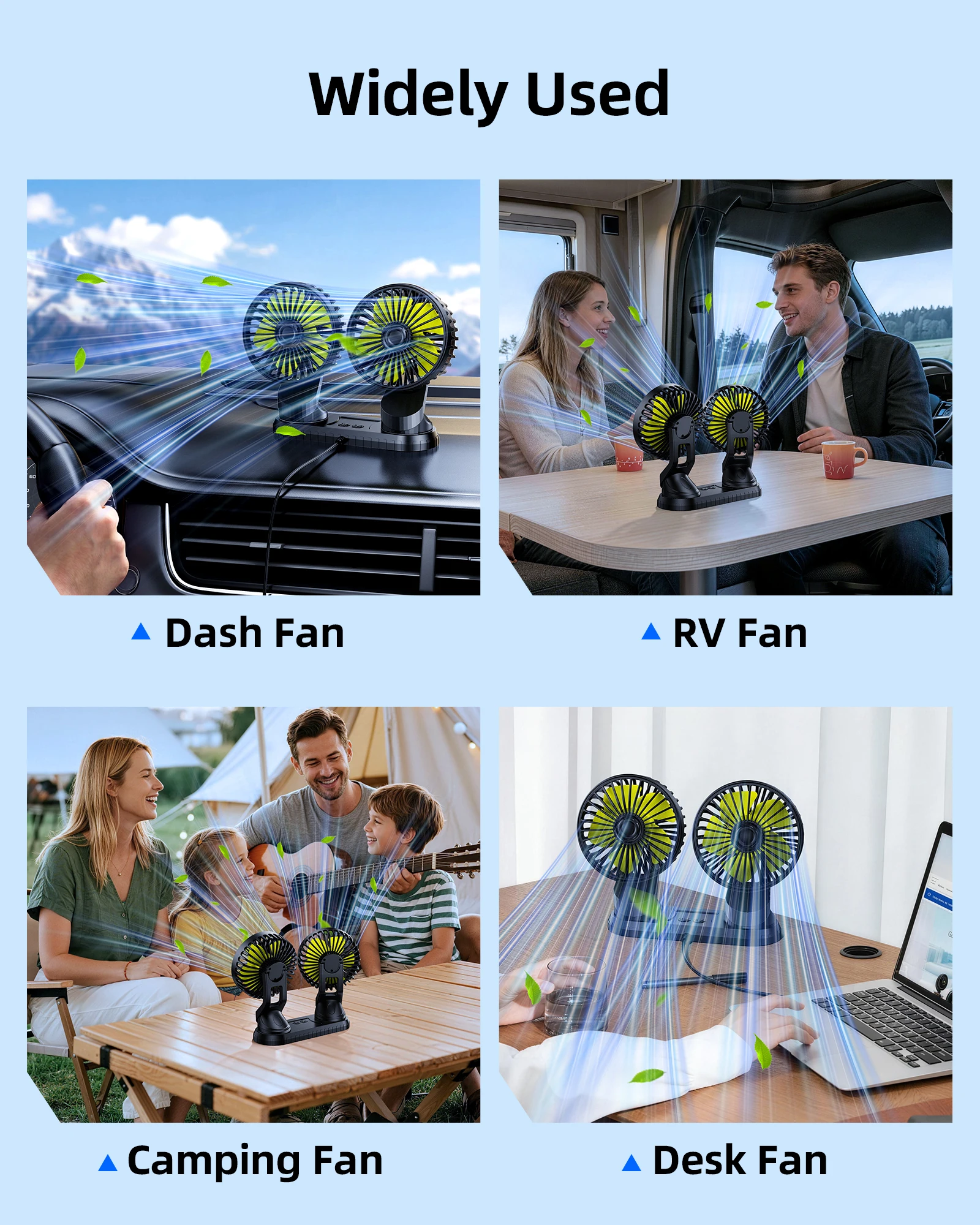 Eary 5V/12V/24V Universal USB Fan for Camping Office Desktop Dashboard Fan for SUV Van RV Pickup Truck Boat Rotatable Fans view 6